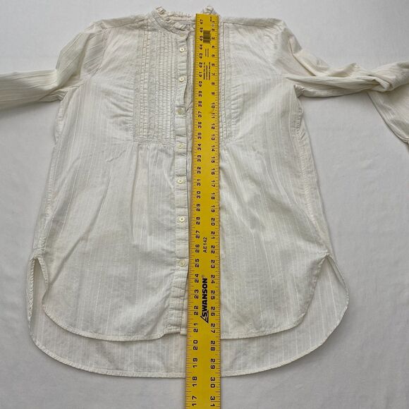 LOFT Button Down Shirt Top White Cotton Pleated Ruffle Cottagecore Womens Medium - Picture 7 of 9